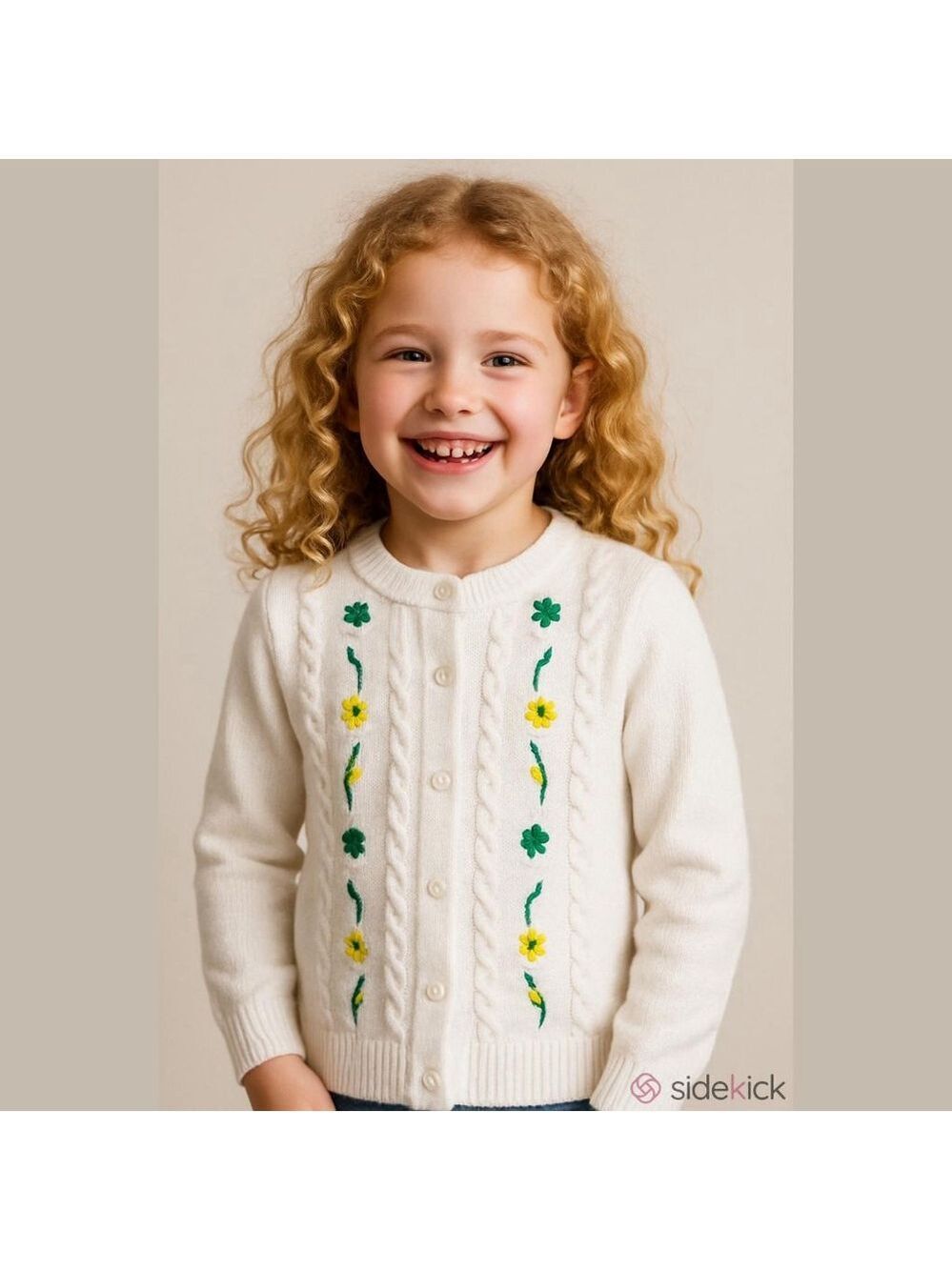 JCPenney Vintage Girls S Floral Embroidered Cardigan White Knit